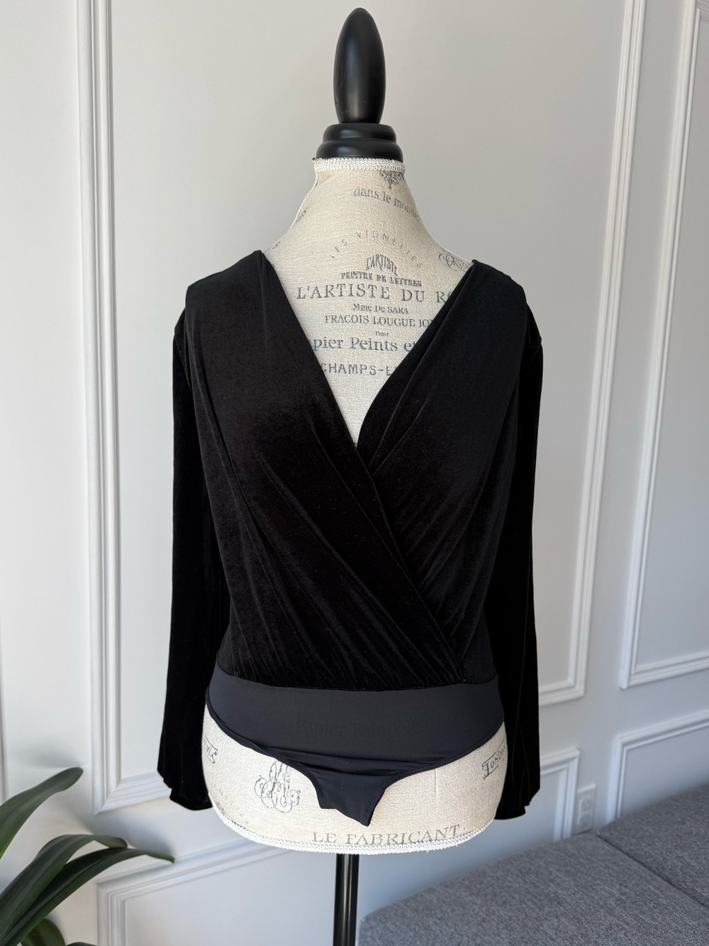 Long Sleeve Velvet Wrap Bodysuit